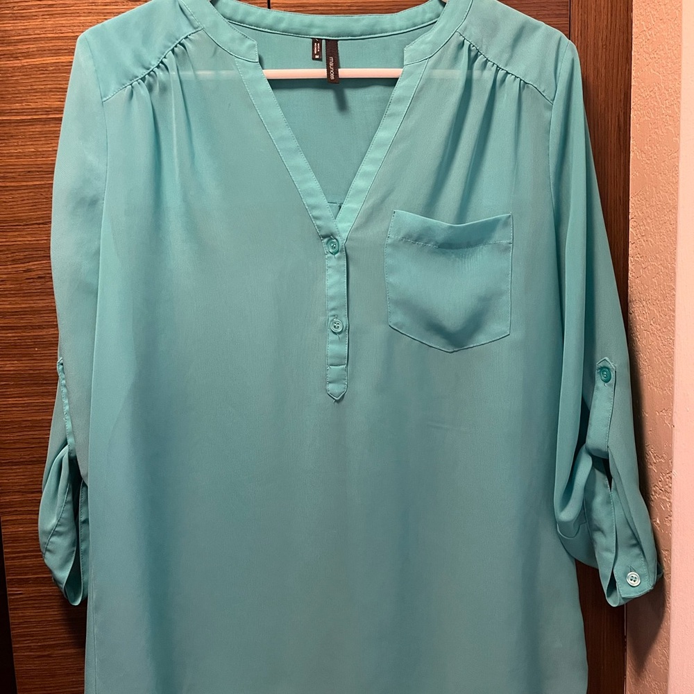Teal Button-Up Blouse